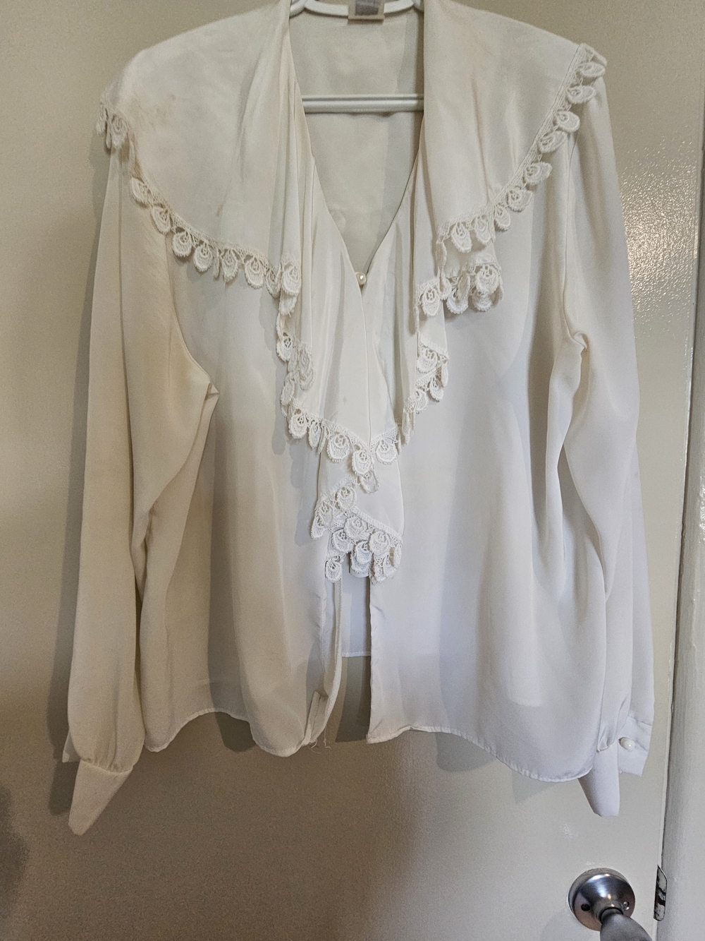 Women's Cream Lace-Trim V-Neck Blouse